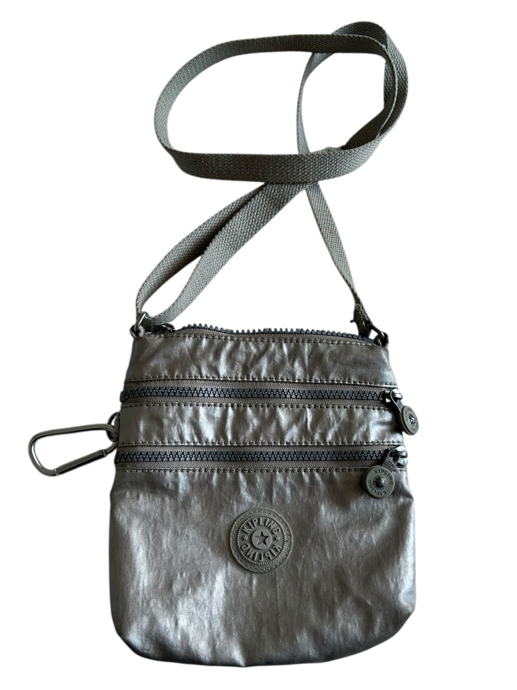 Kipling Metallic Gray TripleZip Crossbody Bag